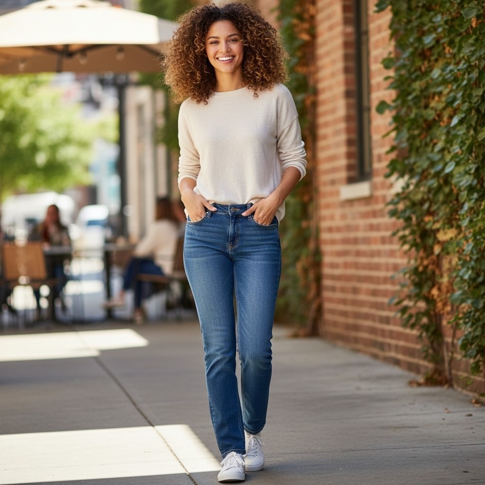 Sonoma Life + Style Jeans Womens 8 Short Blue Classic Straight Leg Flap Pocket